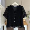 Modisches durchbrochenes kurzärmeliges Spitzenshirt für Damen im Sommer, große Größe, lockere Passform, temperamentvoll, ausländischer Stil