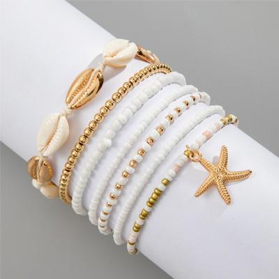 Partygeschenk für Frauen Gestapelt Urlaubsmodisch Böhmisch 7er Set Reiskorn-Seil-Armband-Set Strand Lässig Seestern Handaccessoires Accessoires