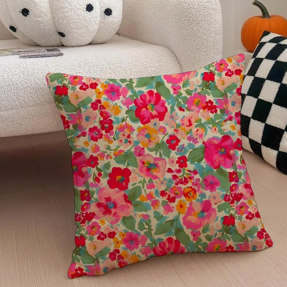 Full Print Floral Print Pattern Art Cushion Cover Throw Pillow Cover Hidden Button Durable Polyester Chair Cushion