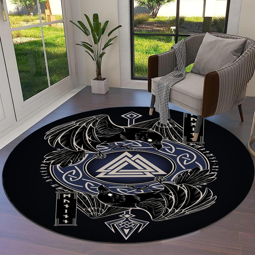 Tree of Life Viking Yggdrasil Valknut Round Carpet Rug for Living Room Bedroom Sofa Decor,Kid Paly Area Rug Non-slip Floor Mat