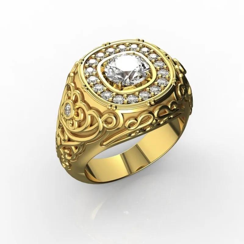 New striped men s ring, simple and fashionable square men s ring full of zircon domineering men s jewelry 7 золотой