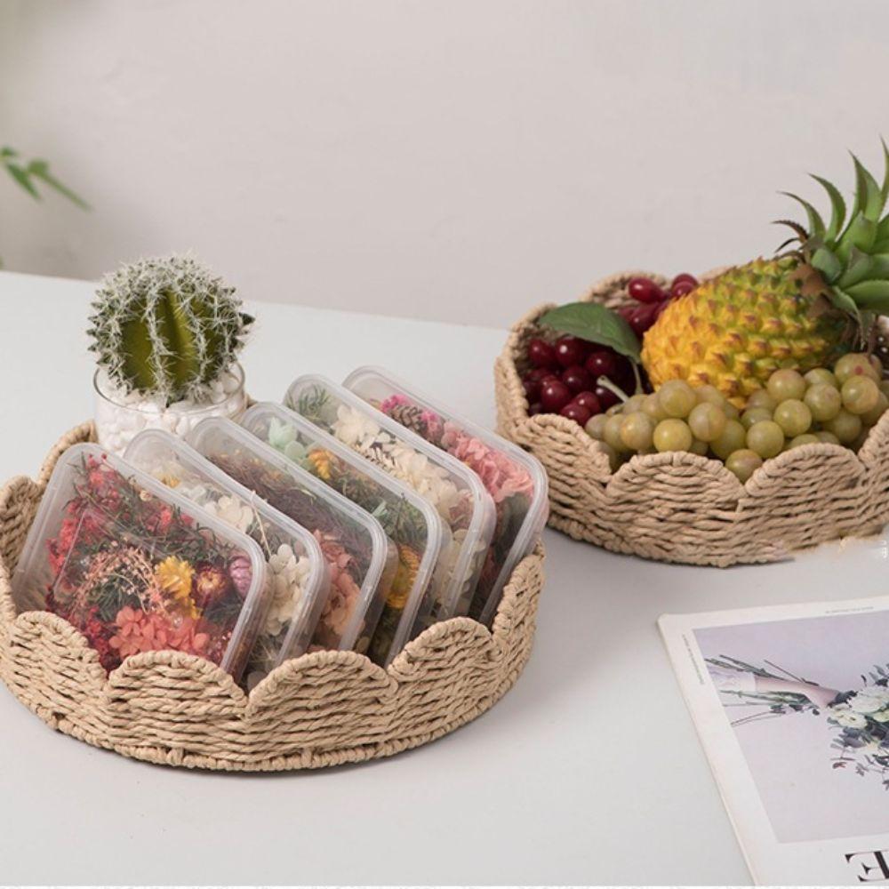 Decorative Hand Woven Basket Japanese Style Paper Rope Basket Braided Serving Tray Living Room