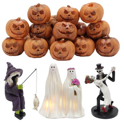 Mini Pumpkin Decoration Fishing Witch Statue Halloween Glowing Ghostly Bride Groom Statue Dancing Skeleton Couple