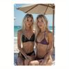 Summer Beach Vacation High Definition Tin Metal Sign Wall Art Two Blonde Women In Black Lace Purple Bikinis Sitting Under U