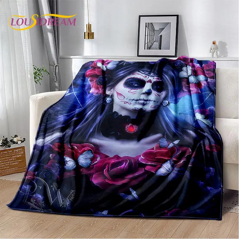 3D Gothic Horror Weiblicher Schädel Totes Mädchen Weiche Plüschdecke, Flanelldecke Überwurfdecke für Wohnzimmer Schlafzimmer Bett Sofa Picknick