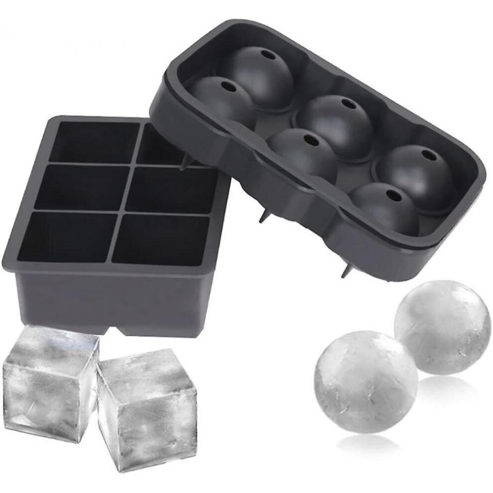 Ice Cube Mold, Silicone Ball Ice Cube Tray With Lid And Large Square Ice Cube Mold, Reusable