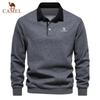 Camel Men's Embroidered Pure Cotton Long Sleeved Polo Shirt for Spring and Autumn, New Fashionable and Casual Multifunctional Top