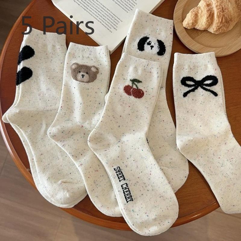 

5 пар женских весенне-осенних милых мультяшных носков-гольф из пряжи Idea с бантом в виде медвежонка любви 5 Pairs