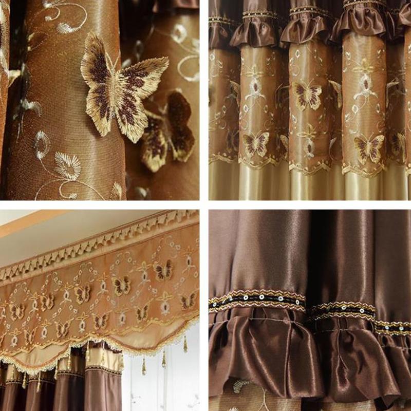 2PCS Embossed Lace Blackout Cortinas Quarto Sala de estar Varanda Bordado Sombra Perfurado Cortinas