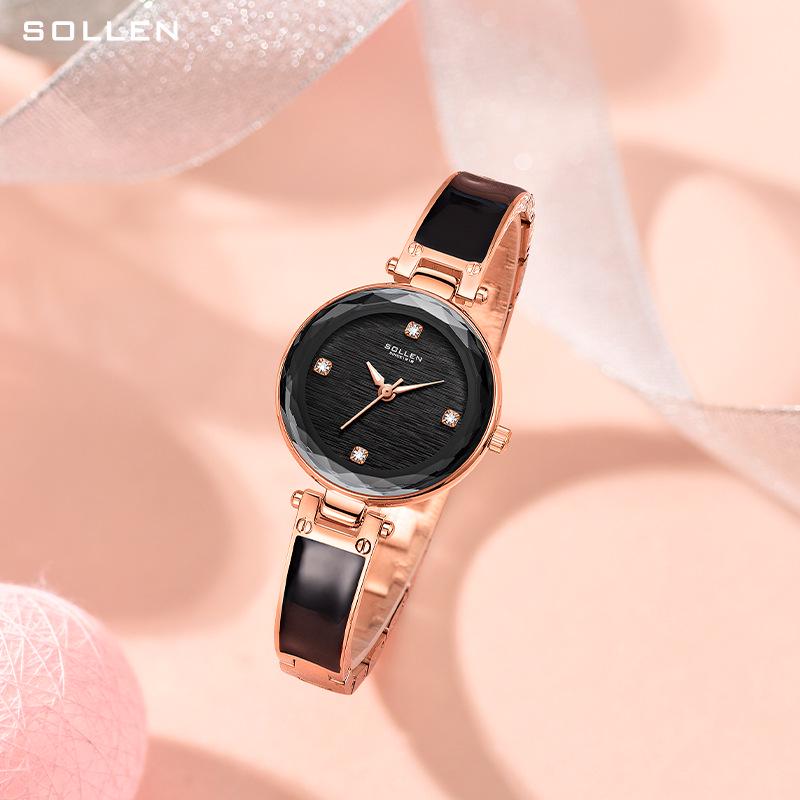 SOLLEN Women's Elegant Slim Band Quartz Watch - Minimalist Korean Style