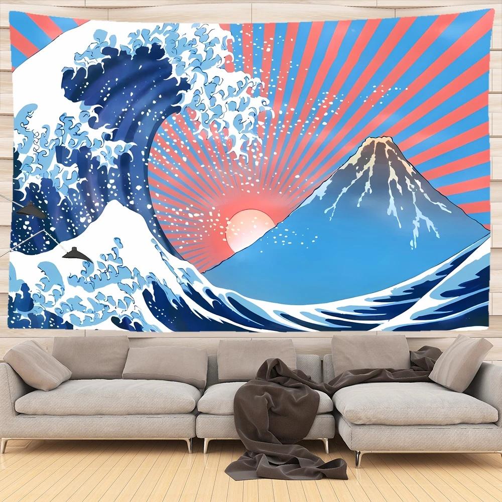 Berg Fuji, Japan Wandteppich Kunstdruck Wandteppich Die große Welle von Kanagawa Wandbehang Dekoration Japanischer Wandteppich