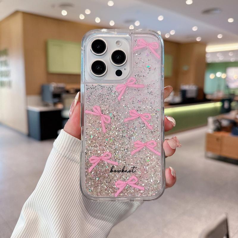 

Розовый узор с бантом, блестящий прозрачный противоударный чехол для iPhone 16 Pro Max 15 Plus 14 Pro 13 12 11, мягкий силиконовый чехол для телефона iPhone 12 розовый