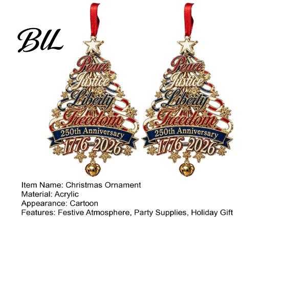 Holiday Tree Hanging Ornaments 250th Anniversary Christmas Ornament, USA Xmas Decor for Gift Friends Home Window, Patriotic Acrylic Sign Veterans