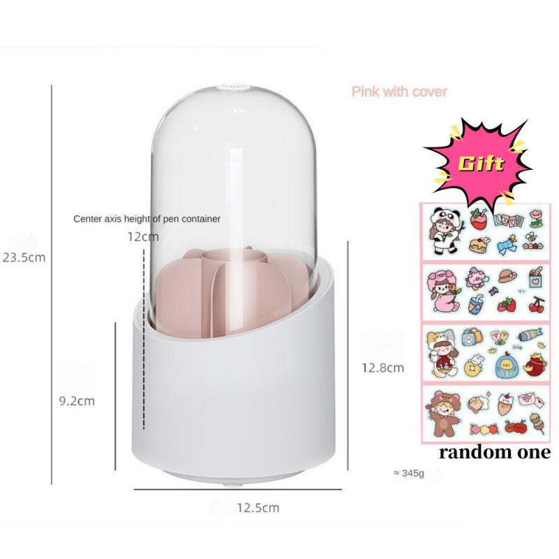 Desktop Makeup Brush Storage Bucket Cup Holder With Lid Rotating Makeup Lipstick Cosmetic Storage Box Organizer Tube Transparent