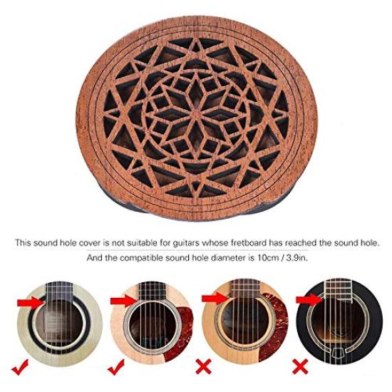 Ahvqevn Guitar Wooden Soundhole Soundhole Cover Block Feedback Buffer EQ Mahogany Wood for Acoustic Folk Style 1 Guitar,