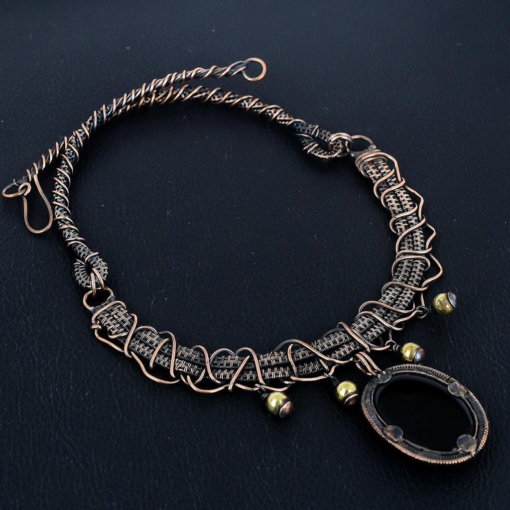 Black Onyx Necklace, Gemstone 999 Copper Wire Wrapped Necklace, Handmade Jewelry, Birthday And Anniversary Gift For Her