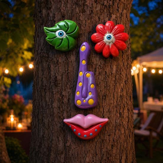 yangyizhi Colorful Tree Trunk Face Decor, Outdoor Faces, Trees Yard Art Statues, Garden Cute Funny Creative Decoration for Patio