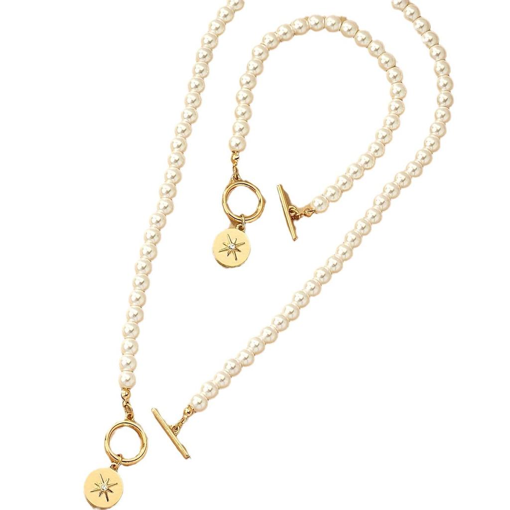 Trend Pearl Octagon Star Bracelet Necklace Set Female Niche Light Luxury Love Clavicle Chain