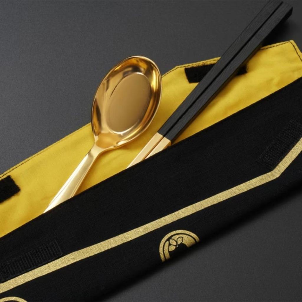 LAYANA Cutlery Luxury Gift for Celebrations and Stainless 23cm Chopsticks and Made In Taiwan Gold-Plated Set, Black, Anniversaries, SUS18/10 Steel,