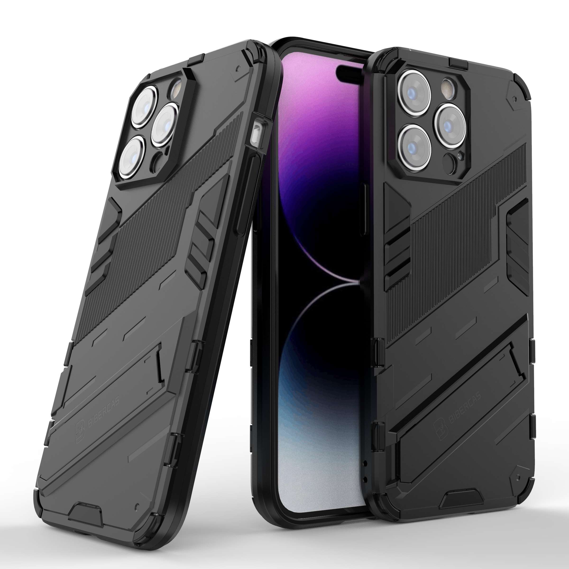 

For iPhone 14 Pro Max 6.7 inch Kickstand Anti-Slip Rugged Phone Case Soft Flexible TPU Hard PC Protective Cover Black