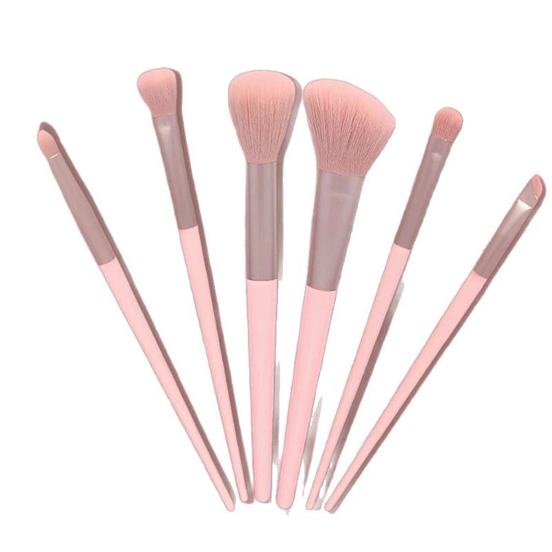 Cangzhou 6-Piece Portable Makeup Brush Set: Foundation, Eyeshadow, Loose Powder, Blush, Eyeliner, Detail.