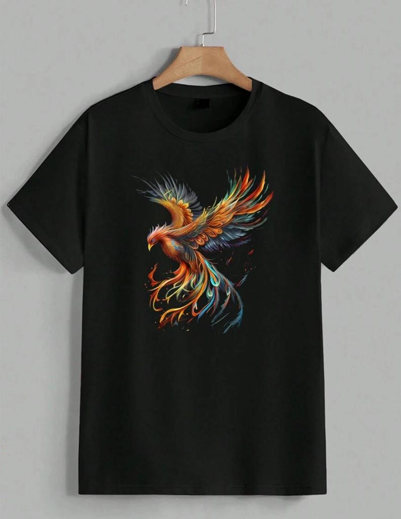 Colorful Phoenix Graphic T-Shirt Flame Bird Wings Streetwear Casual Tee Unisex
