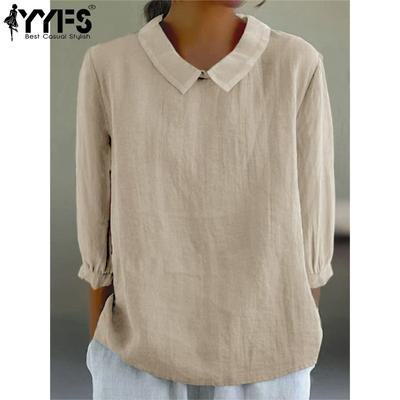 Women's Fashion Casual Summer Spring Solid Color Print 3/4 Sleeves POLO Neck Blouses & Shirts