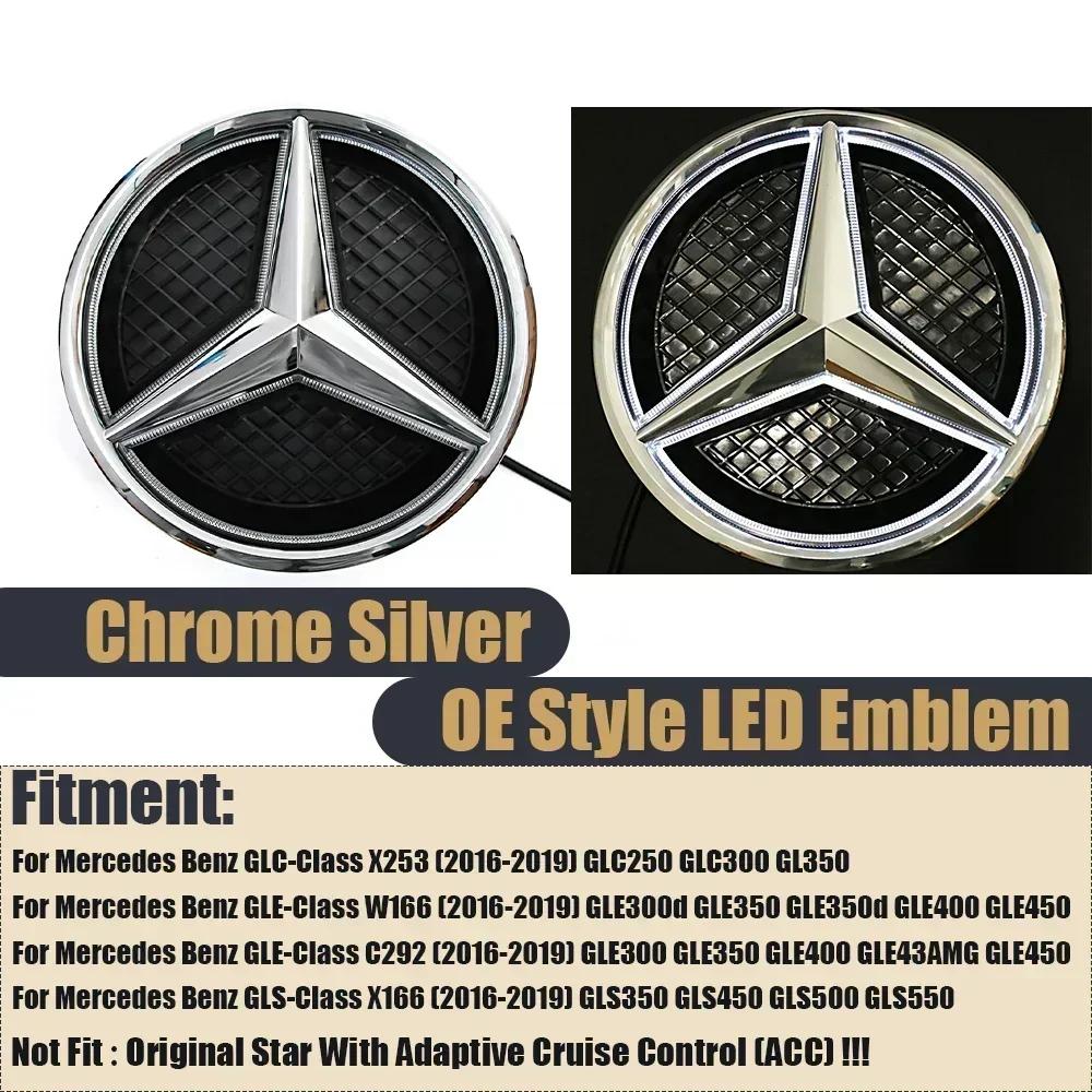 2025 Heißes Autoaufkleber Frontgrill Emblem Passend für Mercedes Benz GLC GLE GLS-Klasse X166 X253 Glänzender Stern Weiß Beleuchtetes Emblem