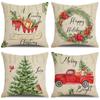 Christmas Pillow Cover Watercolor Garland Christmas Tree Print Cushion Cover Car Sofa Linen Cushion