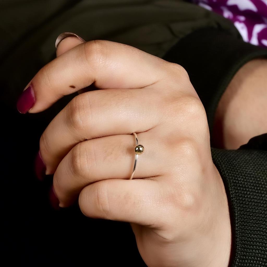 Two Tone Brass Ball Ring 925 Sterling Silver Minimalist Stacking Ring, Gift for Her, Love, Anniversary.