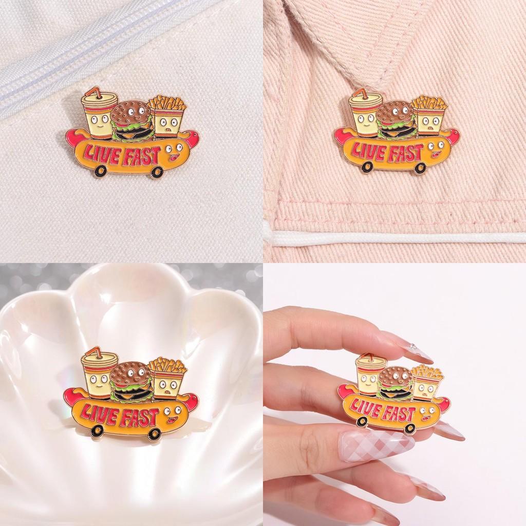 Unique Alloy Badge With Playful Cartoon Style Hamburger Fries Cola And Hot Dog Character