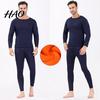 Thermal Pajamas 2 Pcs/Set Unisex Winter Warm Underwear Set Round Neck Slim Fit Long Sleeve Solid Color Thick Fleece Lined Soft Elastic Sport
