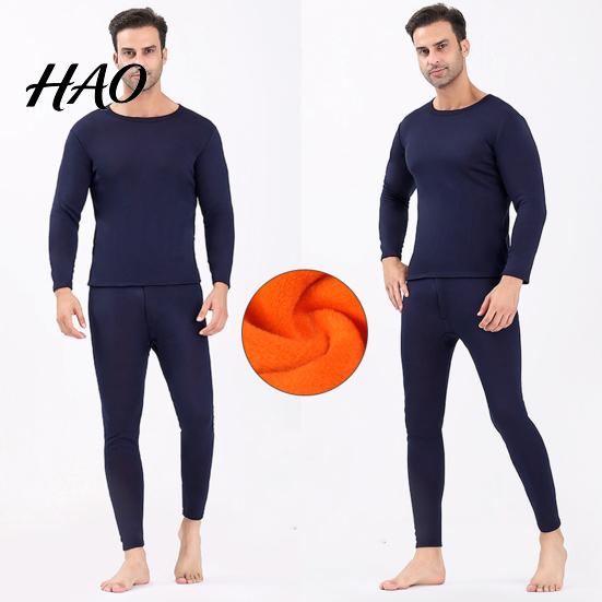 Thermal Pajamas 2 Pcs/Set Unisex Winter Warm Underwear Set Round Neck Slim Fit Long Sleeve Solid Color Thick Fleece Lined Soft Elastic Sport