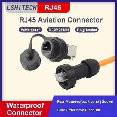 LR20 Male Plug Female Socket LAN Cable Ethernet RJ45 Connector Network Welding Wire Signal Adapter for Cat5 6 7 8P8C Grating M20