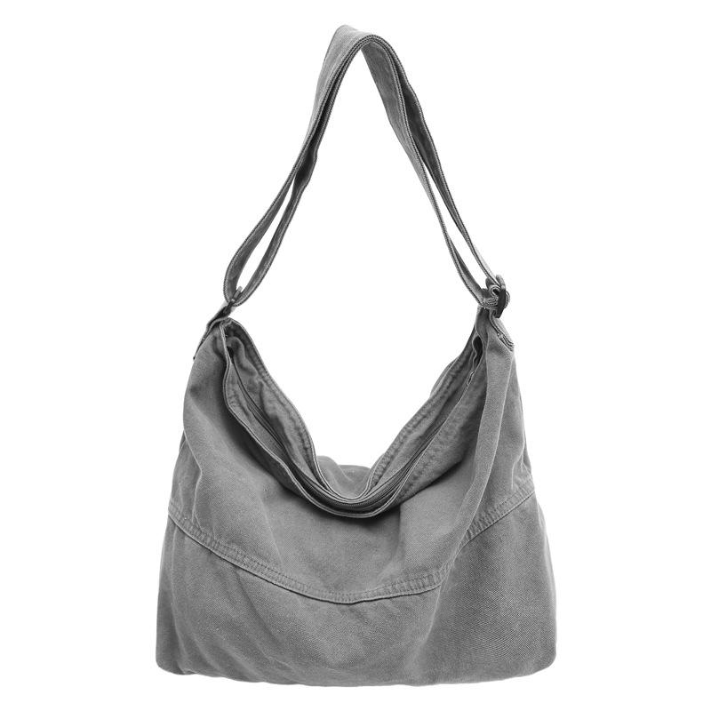 Lazy wind large capacity messenger bag washed canvas bag retro wear-resistant shoulder bag women s class book backpack серый