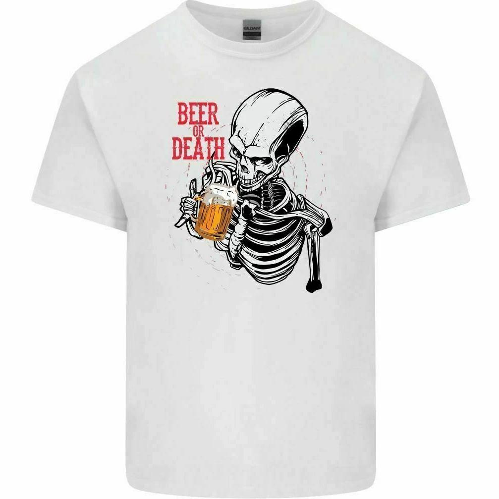Beer or Death Funny Alcohol Skull Skeleton Halloween T Shirt New 100 Cotton Short Sleeve ONeck Tshirt Casual Mens Top