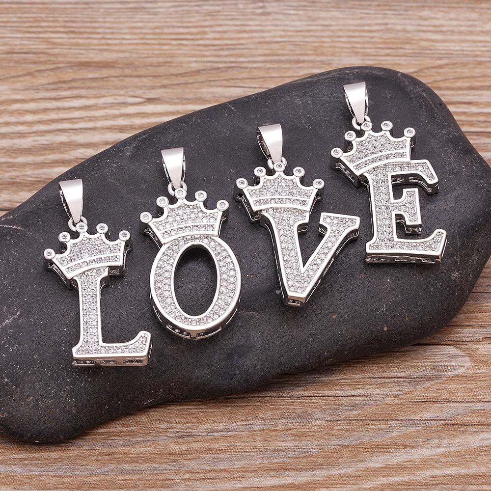 Nidin Luxury A-Z Crown Alphabet Pendant Chain Necklace Punk Style Lucky Initial Name Jewelry Fine Party Wedding Birthday Gift