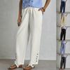 New Women's Cotton Linen Drawstring Waist Casual Pants Lace Button Detail With Pockets European American Style In Stock