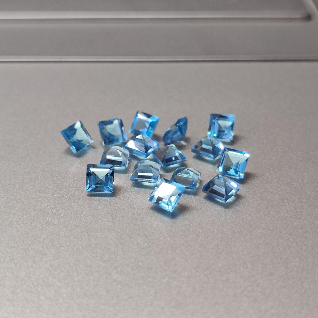 4 MM Square Cut 15 Pieces Lot Sky Blue Topaz Gemstone, Healing Natural Sky Blue Topaz Gemstone Lot For Jewelry Making Use.