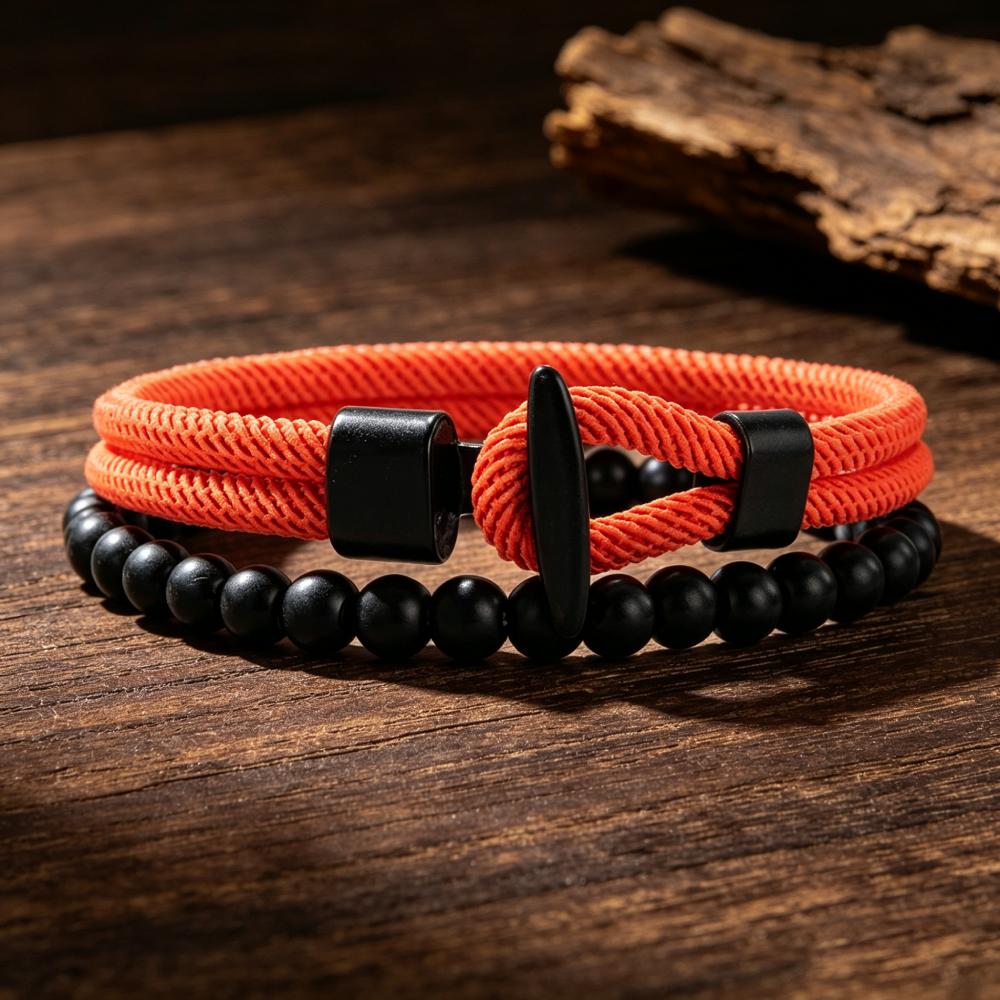 New 2Pcs Men Bracelet Set Premium Selected 4mm Cord Multiple Colors And Sizes Available Casual Street Versatile Wrist Accessory