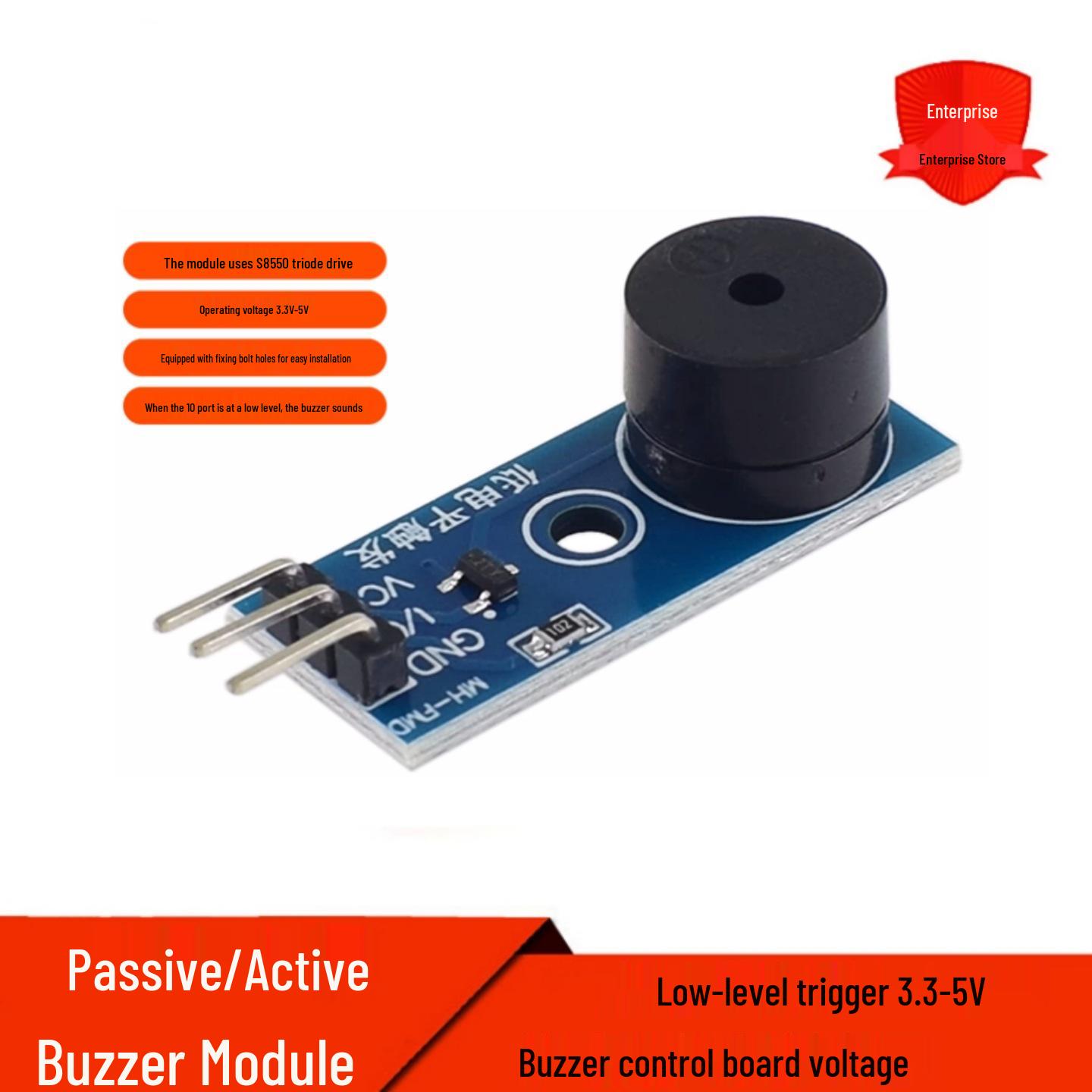 

Low-Level Trigger Buzzer Module, 3.3V-5V, for Passive/Active IO Port Control Passive Buzzer Module