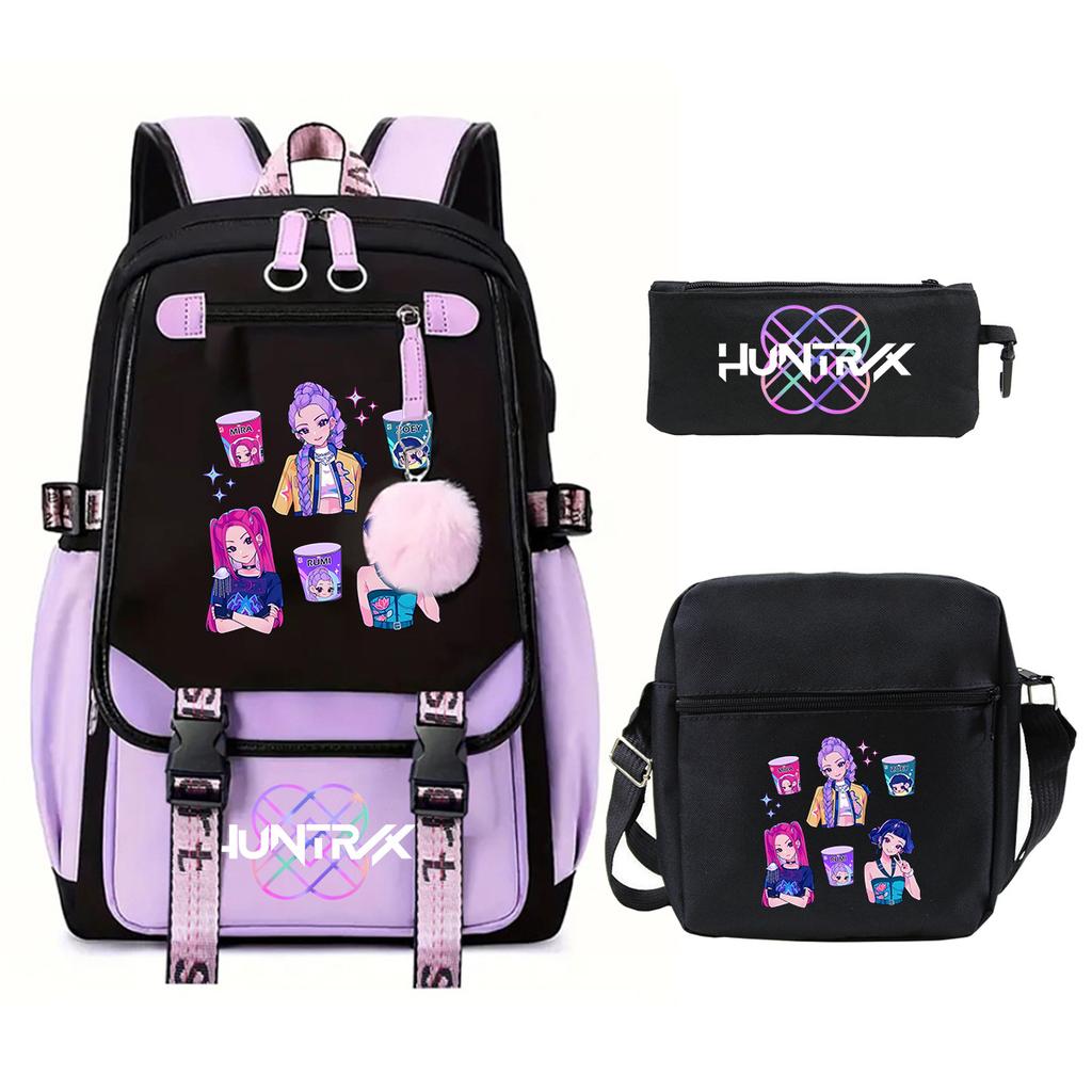 KPop Demon Hunters Korean version of student school bag children's backpack pencil bag set