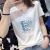 White Short-sleeved T-shirt for Women In Summer New Women's Letter Pattern Printed Cotton T-shirt V-neck Top