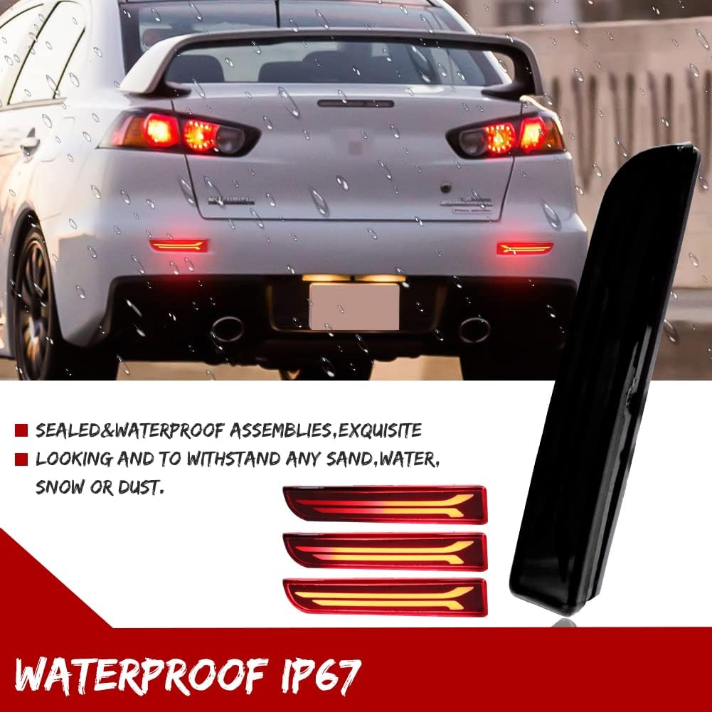 GTINTHEBOX Smoked Lens Led Rear Bumper Reflector Brake Tail Light With Sequential Turn Signal Lamps And Strobe Brake Lighting For Mitsubishi Lancer,