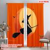 2pcs,2D Plane Printing Curtains Digital Printed Halloween Witch Flying On Broomstick1 Polyester Fabric (without Rod) Festive