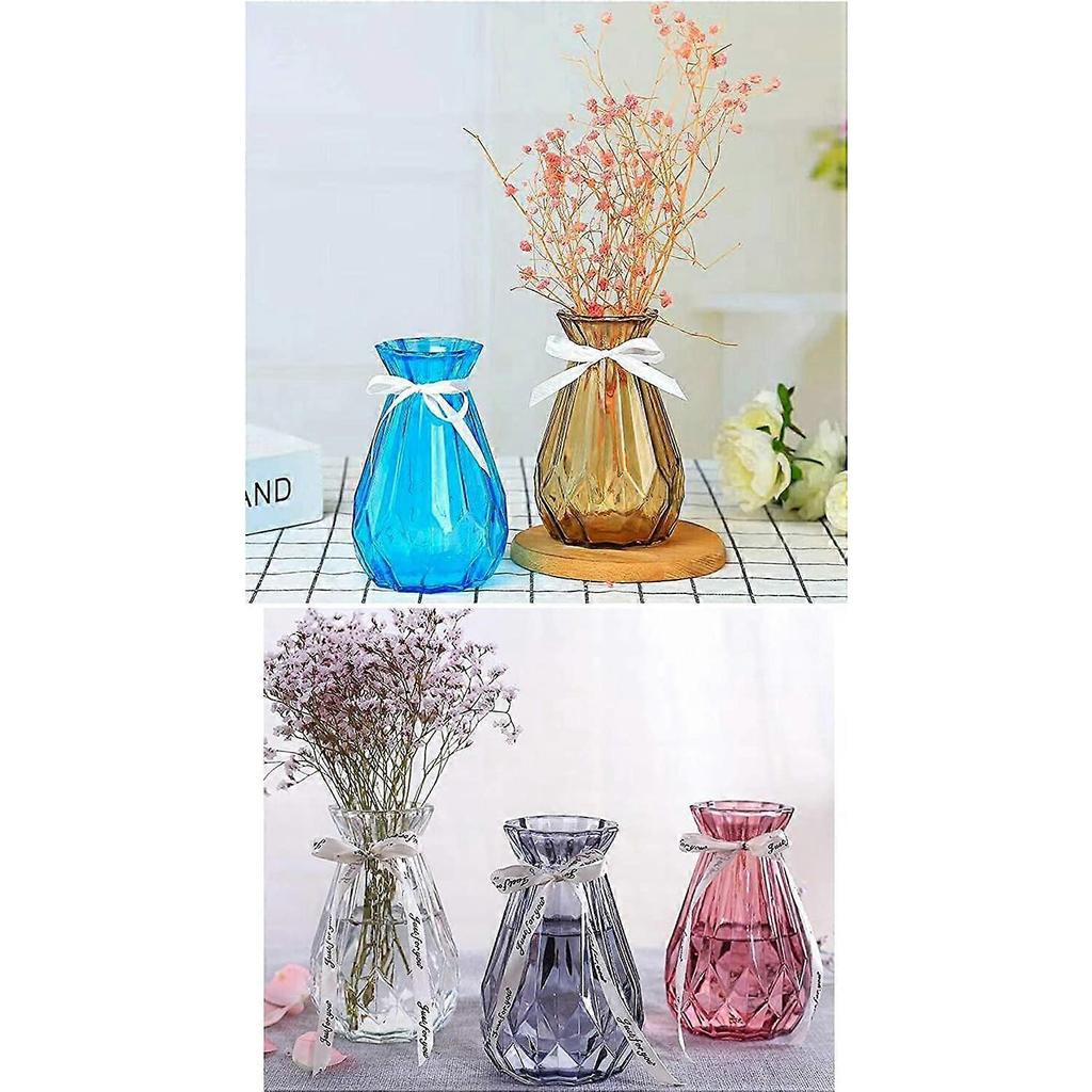 Vase blue transparent heavy glass vase origami flower arrangement green plant hydroponic decoration