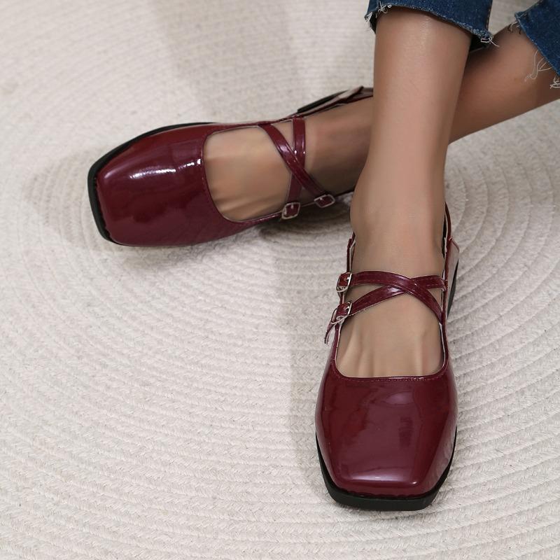 Fashion 2024 New Women Shoes Retro Flat Heeled Ballet Shoes for Woman Square Toe Cross Strap Mary Jane Red Single Shoes Zapatos De Mujer