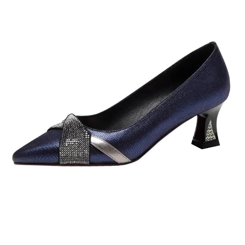 Damskie Urocze Słodkie Granatowe Wysokiej Jakości Kwiatowe Kryształowe Wygodne Czółenka Pani Moda Bordowe Buty na Obcasie Sapatos Femininas