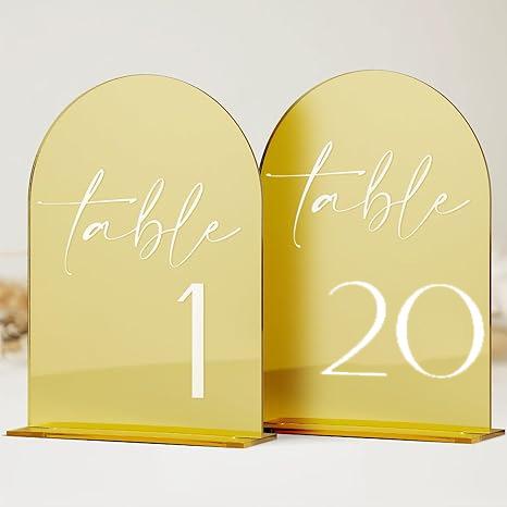 Arch Acrylic Wedding Table Number Card with Stand Mirrored Table Number Holder for Wedding Reception,Party,Anniversaries,Event