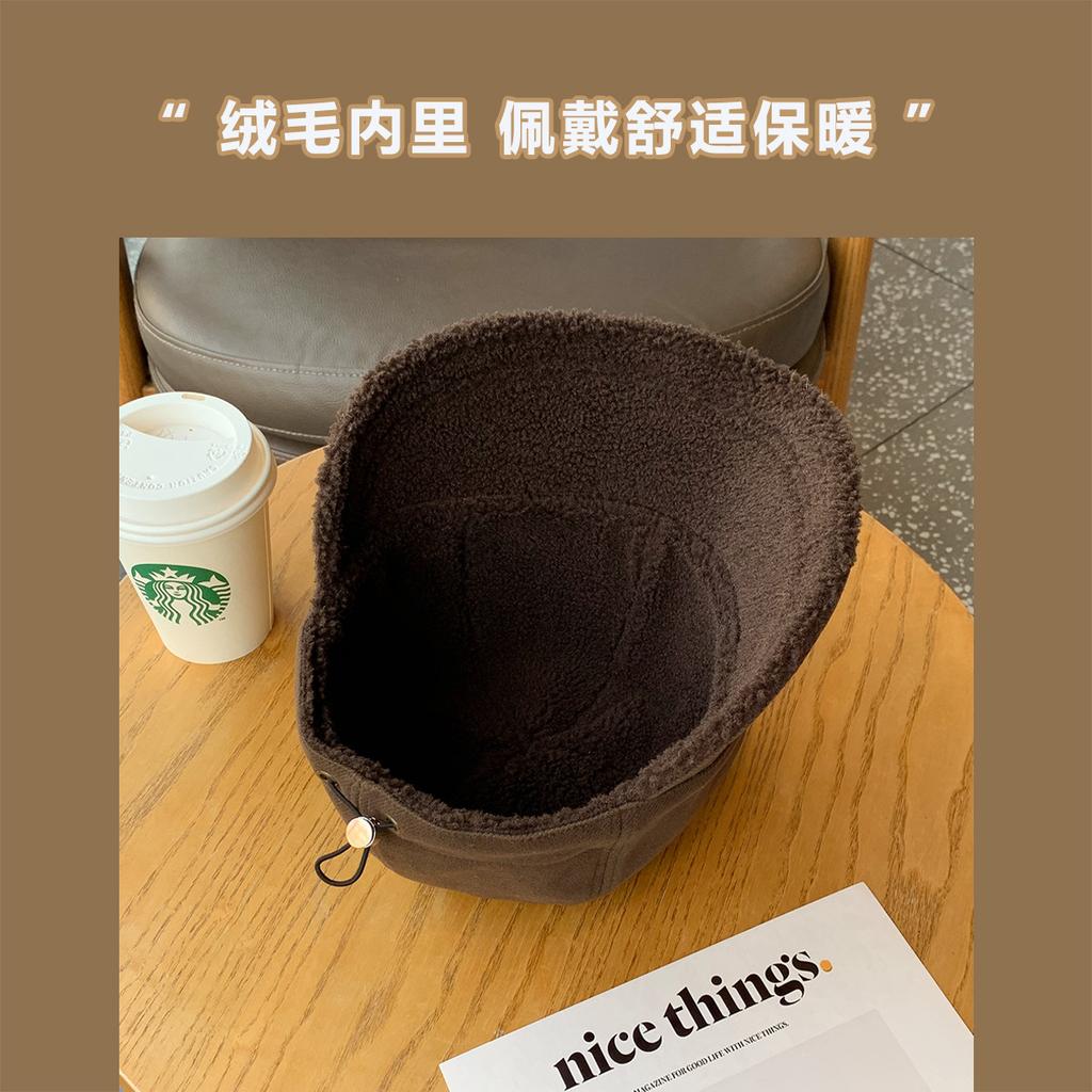 Lamb Fleece Thickened Hat Winter Upgraded Version Fleece Cold-proof Warm Basin Hat Wide Brim Show Face Small Bucket Hat Girl